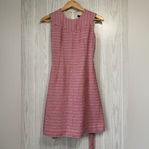 J.Crew Size 6P Red Black Chevron Tweed Sleeveless Belted Midi Dress EUC